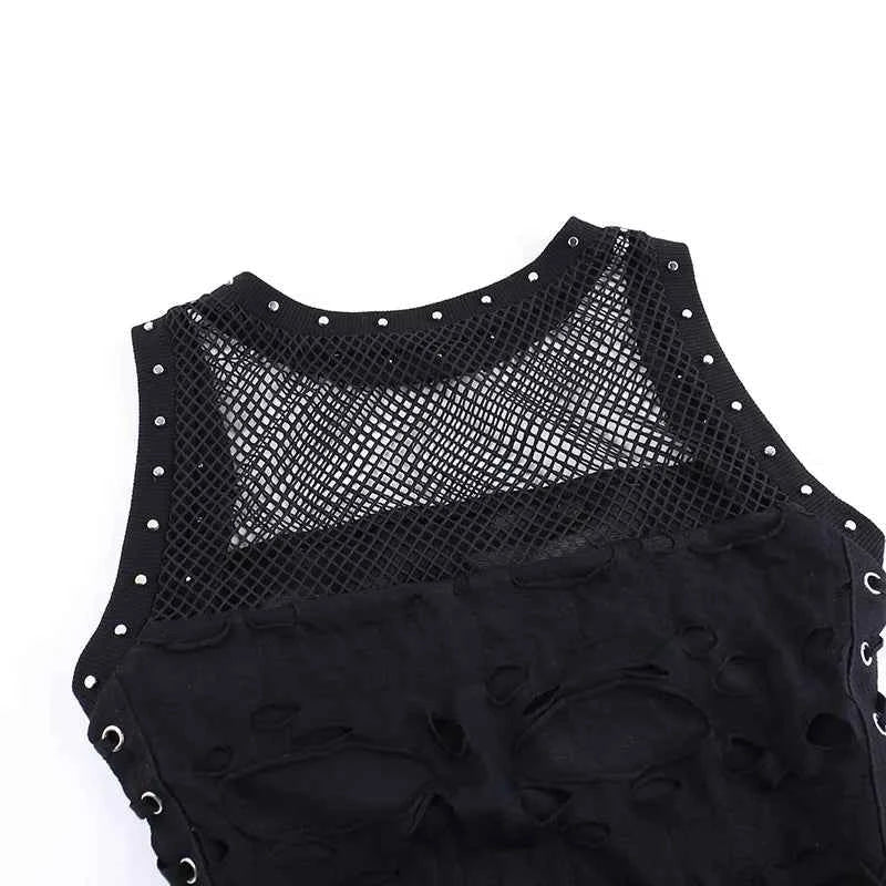 Gothic Crop Top T-Shirt for Women Sexy Fishnet Backless Steampunk