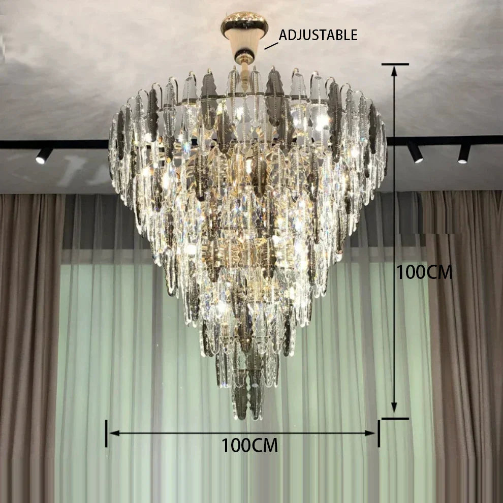 DecorBites™ LED Leaf Chandelier: Modern Living Room Decor Lighting for Duplex Rotating Stairs