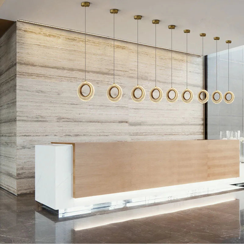 DecorBites™ Crystal Ring LED Chandelier: Modern Gold Kitchen Lighting for Staircase, Simple Indoor Hanging Lamp