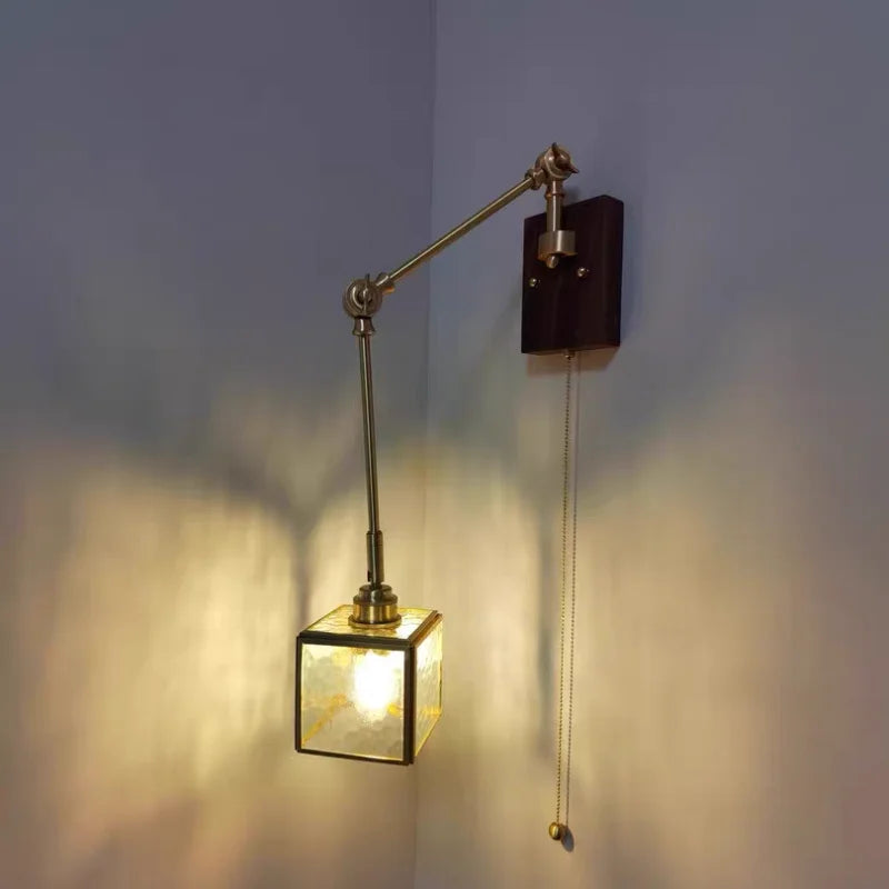 DecorBites™ Cube Glass LED Wall Sconce Walnut Wood Rotatable Mirror Light