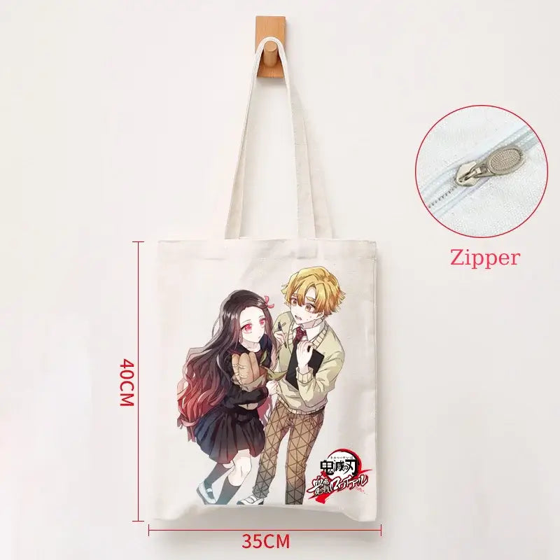 Demon Slayer Canvas Bag: Nezuko & Tanjiro Zipper Tote