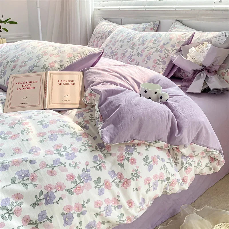 DecorBites™ Double Layer Yarn Cozy Bed Sheet Set - High-Quality Washed Cotton Printed Bedding