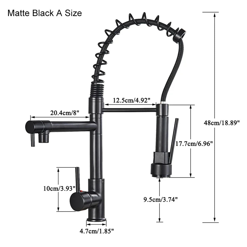 DecorBites™ Black Brass Kitchen Faucet with Dual Spout, 360 Rotation, Deck Mounted