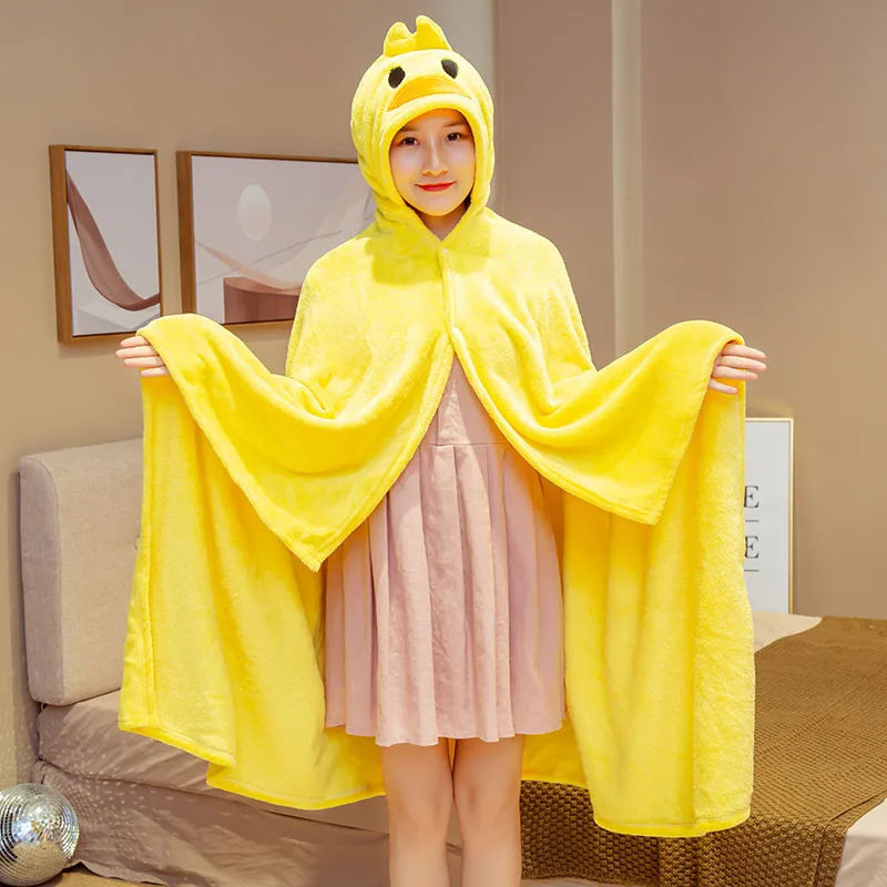 DecorBites™ Cozy Cartoon Hooded Cape Blanket for Winter Nap, Office, and Home Office Warmth