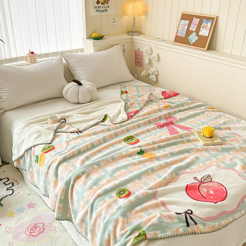 DecorBites™ Cozy Milk Velvet Blanket: Cute Pattern, Warm, Multi-Functional Sofa & Travel Shawl