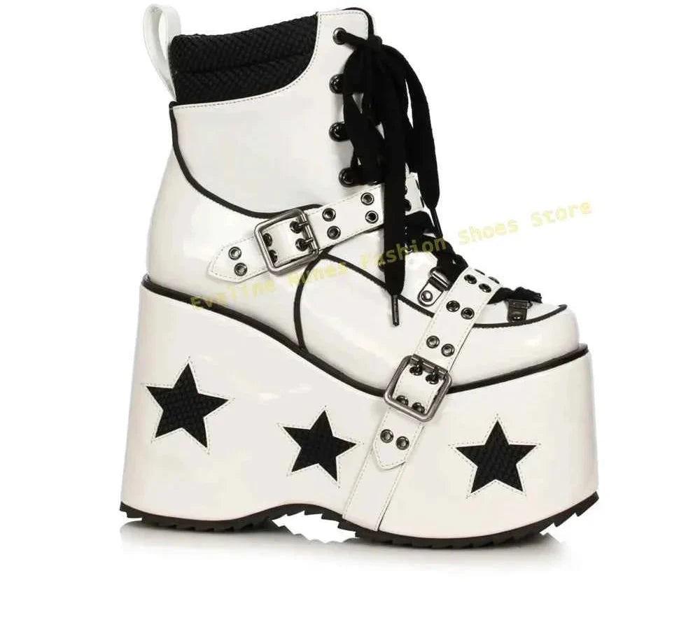 Green Spaced Out Platform Boots Round Patchwork Women Cyberpunk