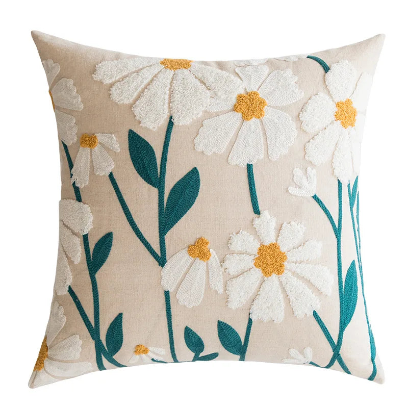 DecorBites™ Daisy Yellow Floral Geometric Pillow Cover - Soft Cozy Embroidery for Living Room