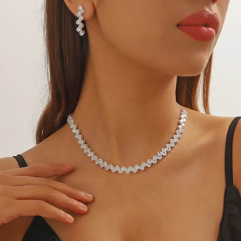 Luxury Zircon Necklace & Earrings Jewelry Set