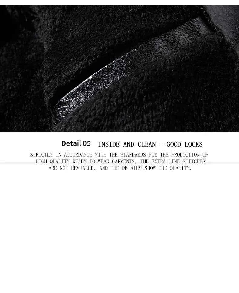 Leather Coat Men Winter Fleece Motorcycle Faux Leather  Removable Fur Collar