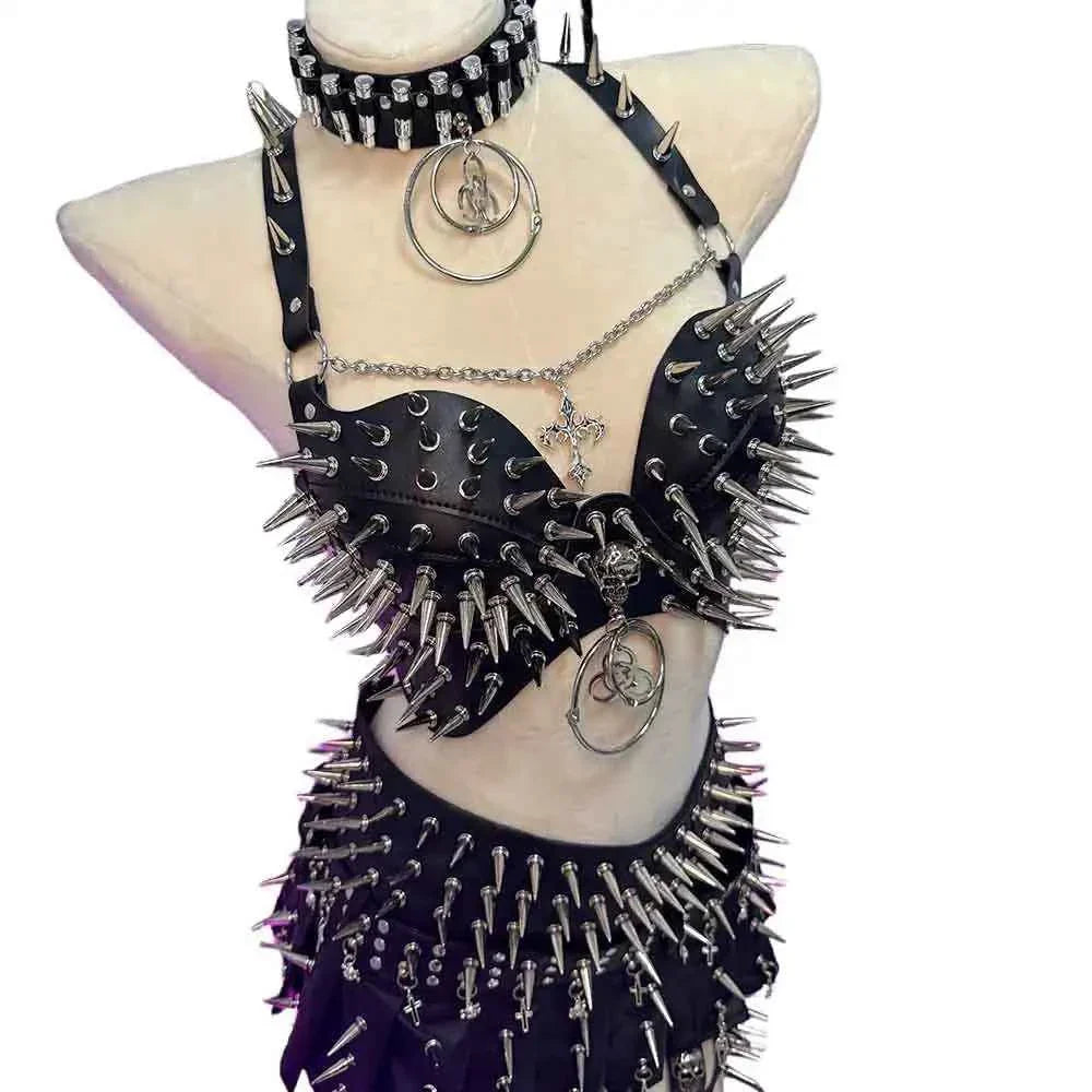 Y2K Gothic Skirt Set w Spikes