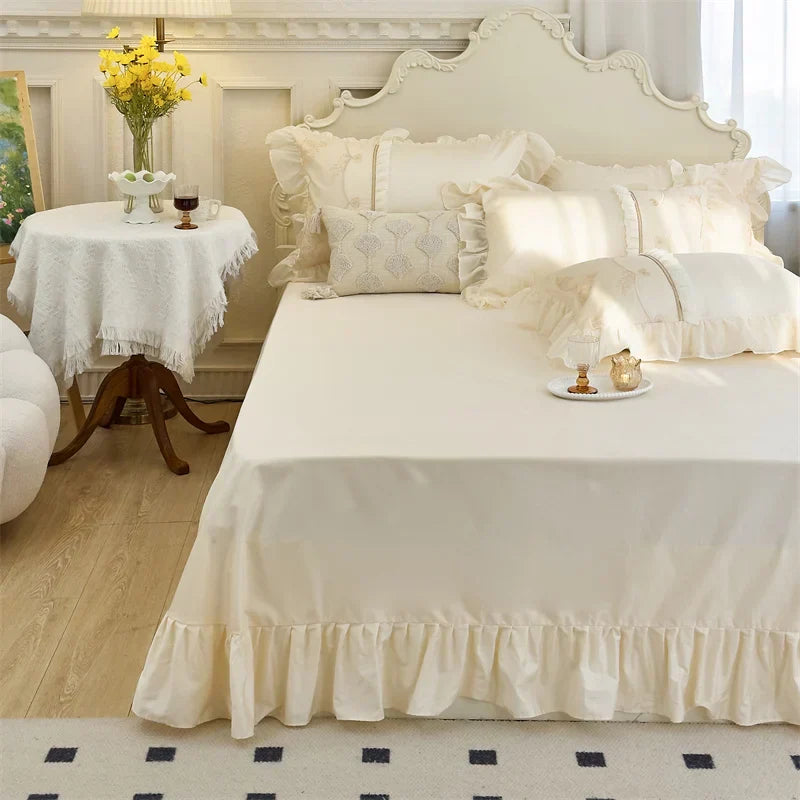 DecorBites™ Elegant Heart Embroidery Lace Princess Wedding Bedding Set
