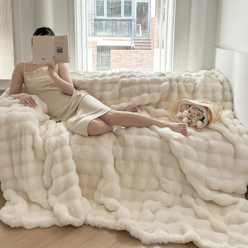 DecorBites™ Deluxe Faux Rabbit Fur Bedding Set: Soft Velvet, Plush Warmth for Winter