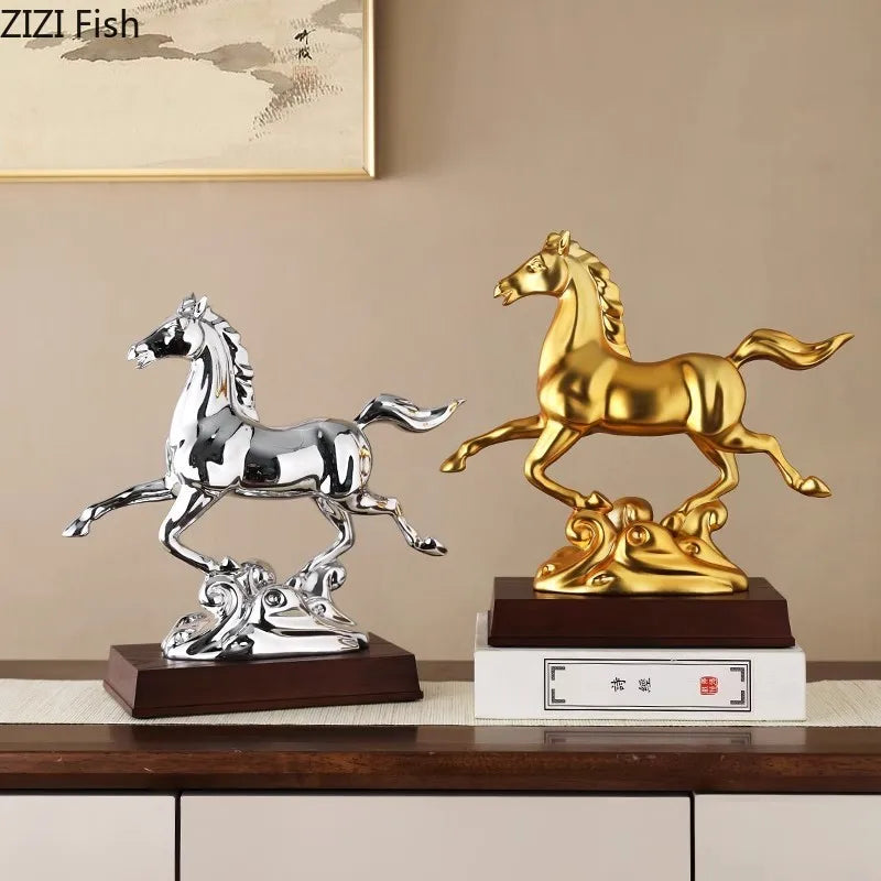 DecorBites™ Golden Horse Mascot Resin Statue Artwork for Aesthetic Room Decor