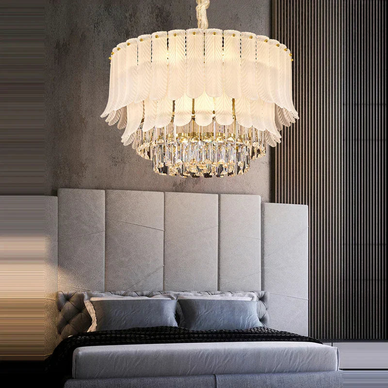 DecorBites™ Golden Crystal Chandelier: Postmodern Luxury Round Chandelier for Living Room