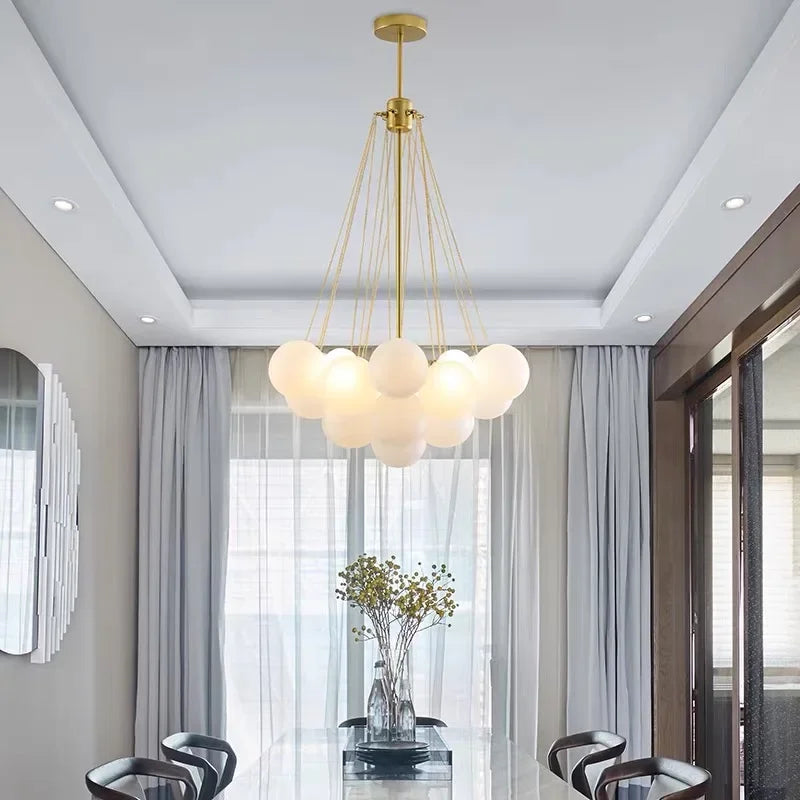 DecorBites™ Glass Ball LED Chandelier for Modern Living Room, Nordic Design Bubble Pendant Lamp