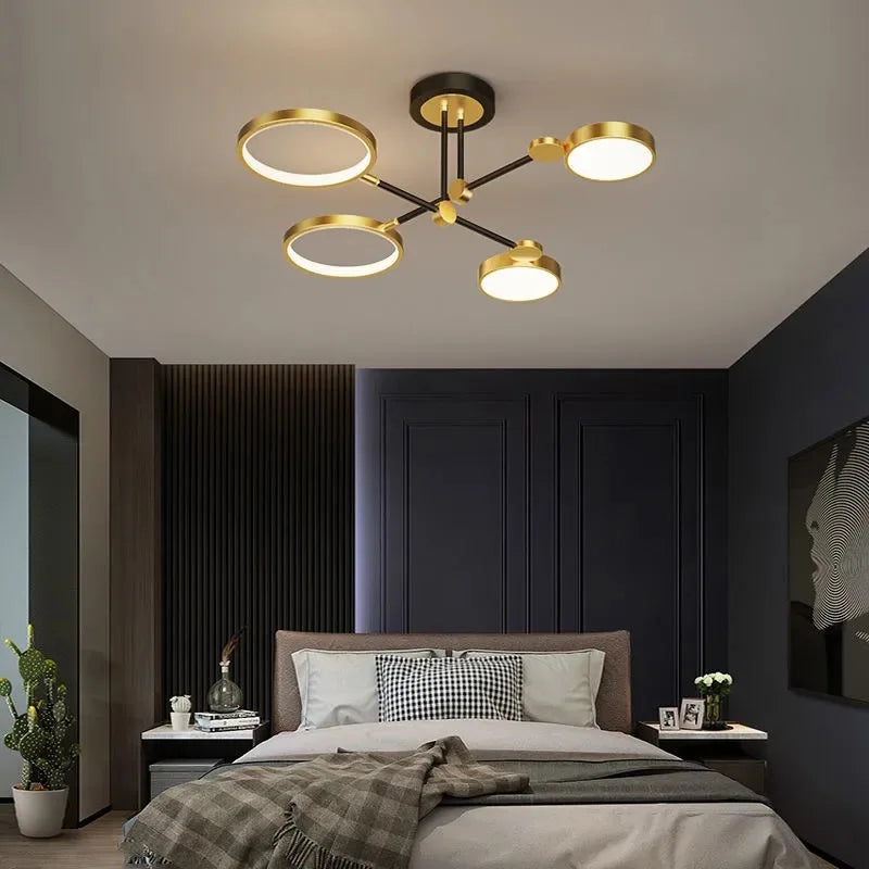 DecorBites™ Gold Frame LED Remote Control Dimmable Ceiling Lamp for Living Room, Dining, Bedroom