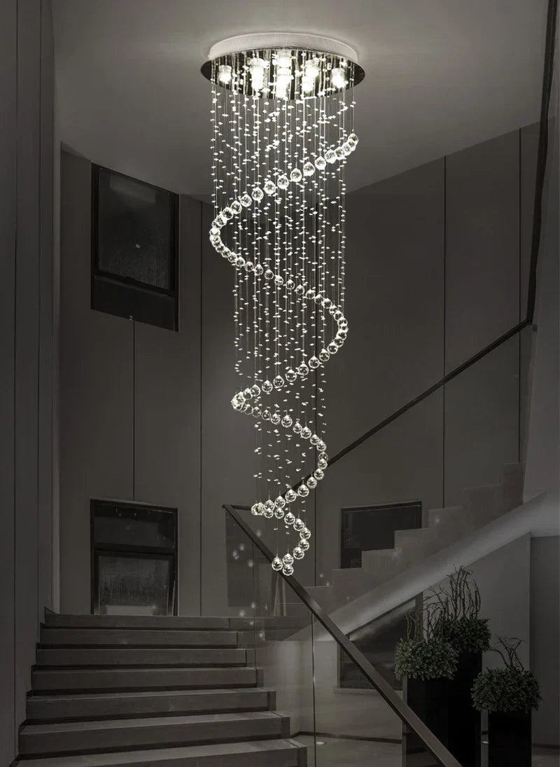 DecorBites™ Crystal Staircase Chandelier Light Fixture | Luxury Hotel Villa Bedroom Hanging Lamp