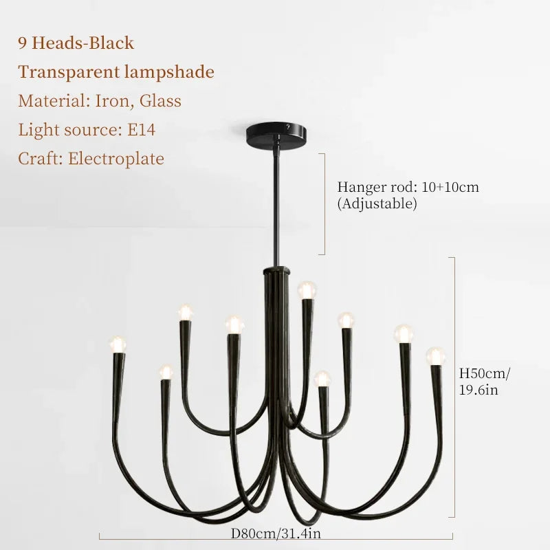 DecorBites™ French Candle Led Chandelier Black Gold Kitchen Modern Island Light