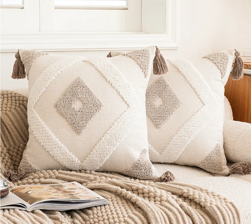 DecorBites™ Geometric Tufted Beige Gray Cushion Cover Nordic Style for Modern Decor