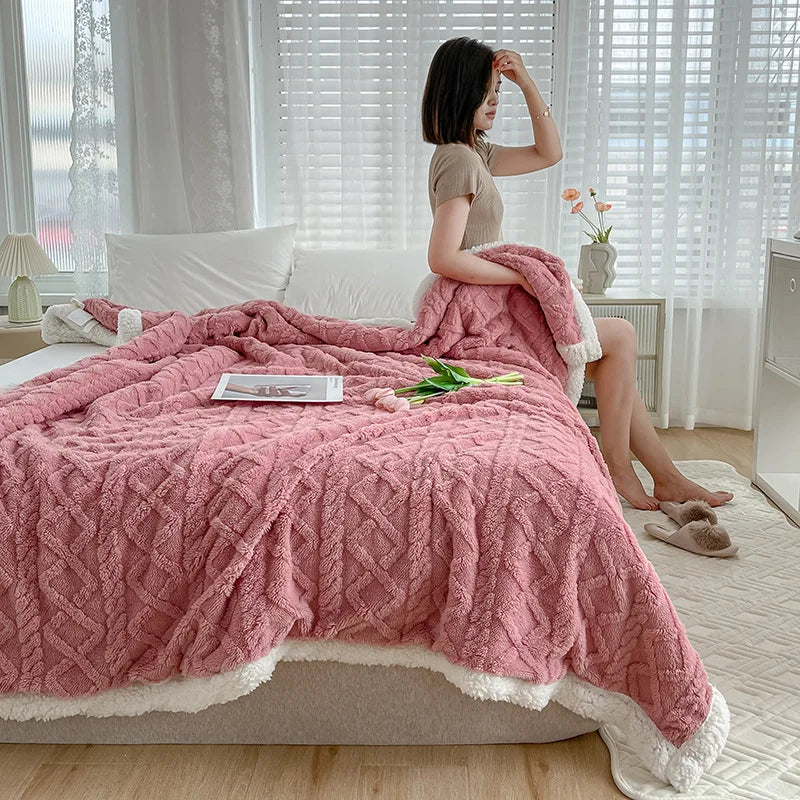 DecorBites™ Lambswool Coral Flannel Blanket for Home & Office - Cozy Sofa & Bed Cover