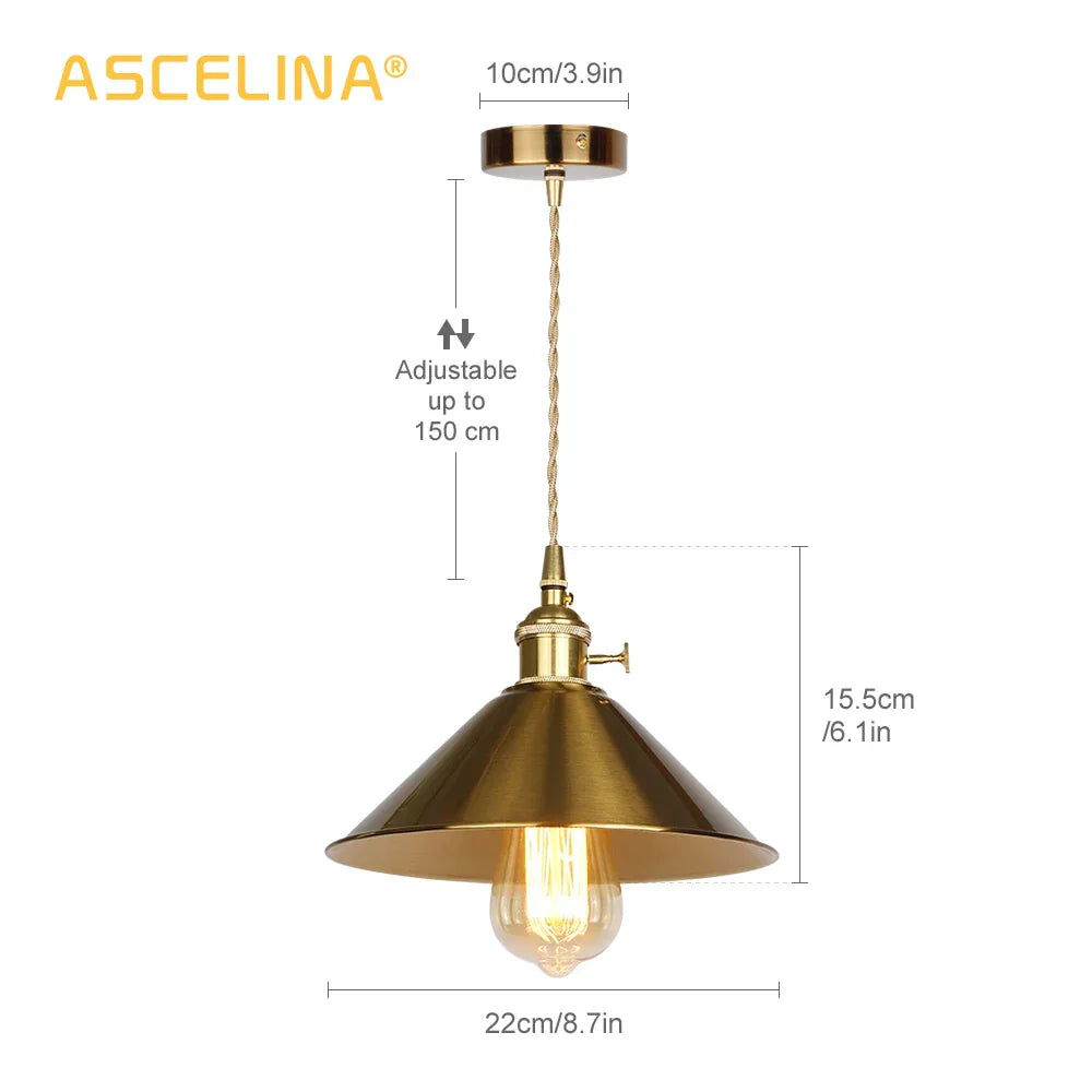 DecorBites™ Golden E27 Pendant Light: Vintage Style Living Room LED Lamp