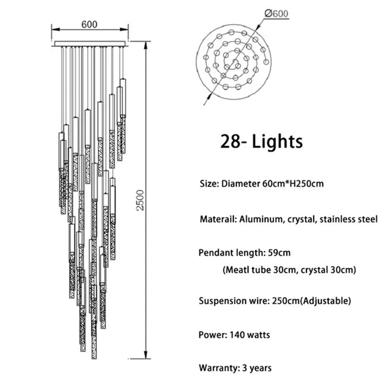 DecorBites™ Crystal LED Chandelier for Staircase & Living Room