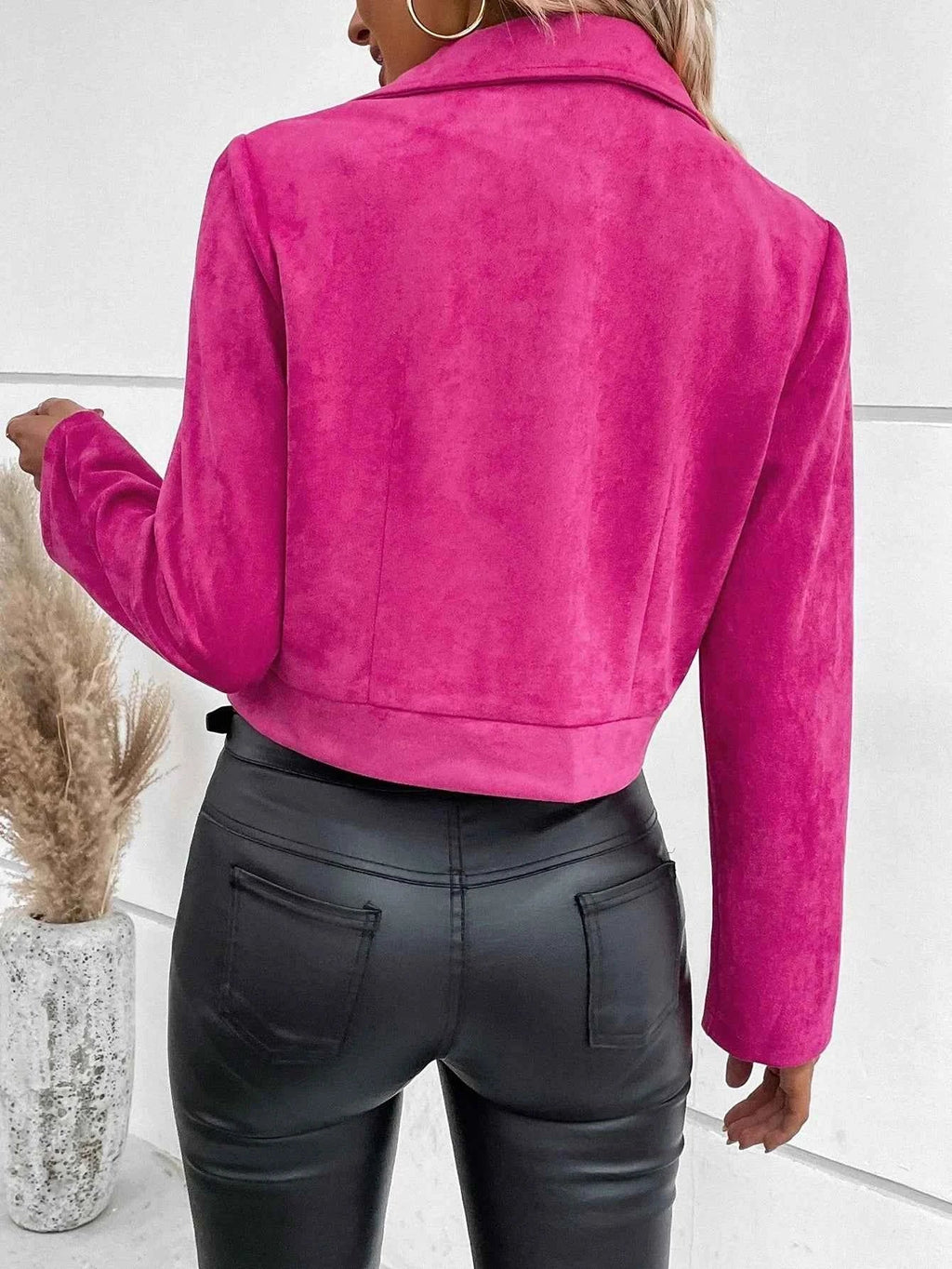 Faux Suede Women's Bomber Jacket Zipper