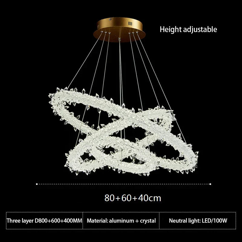 DecorBites™ Crystal Flower LED Chandelier: Modern Luxury Round Ring Pendant Light for Dining & Living Room