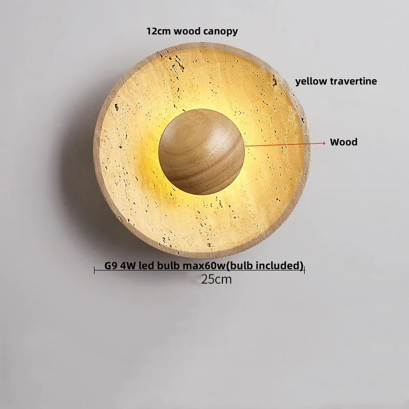 DecorBites™ LED Button Switch Wall Light in Yellow Travertine White Glass - Modern Nordic Design