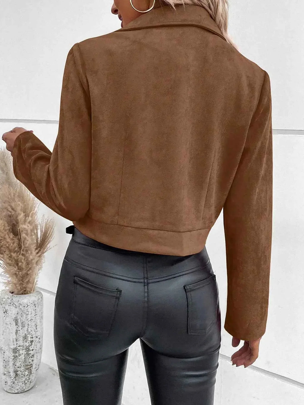 Faux Suede Women's Bomber Jacket Zipper