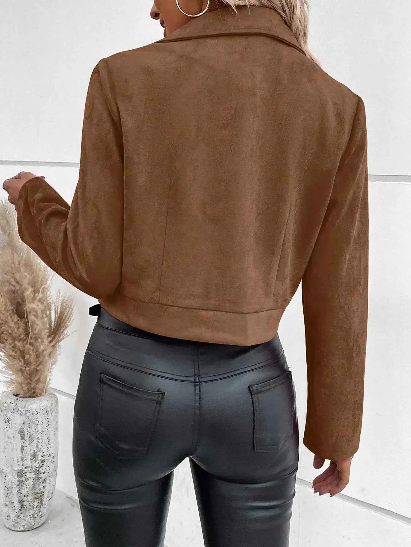 Faux Suede Women's Bomber Jacket Zipper