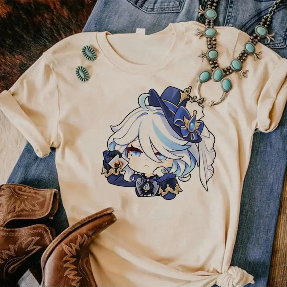 Genshin Impact Furina T-Shirt Comic Y2k Anime Tee