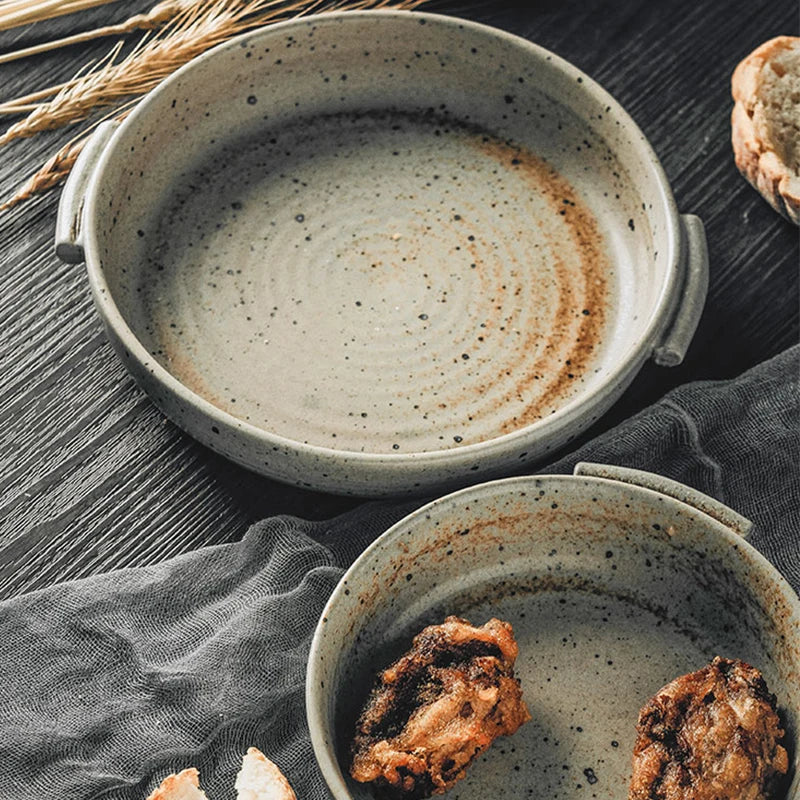 DecorBites™ Handmade Ceramic Sushi Plate with Handle - Retro Japanese Fruit Plate