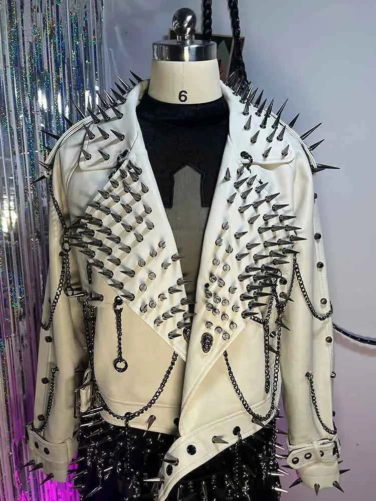 Y2K Vegan Leather Skull Coat Studded Rivet Gothic Grunge