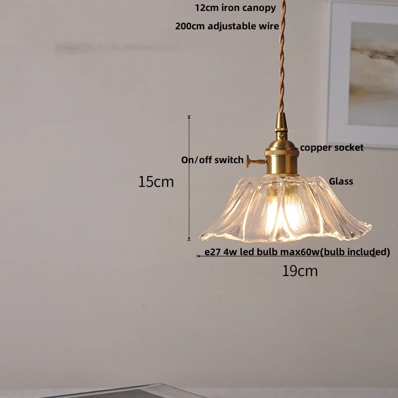 DecorBites™ Glass LED Pendant Lamp Walnut Wood Copper Switch Nordic Hanging Light
