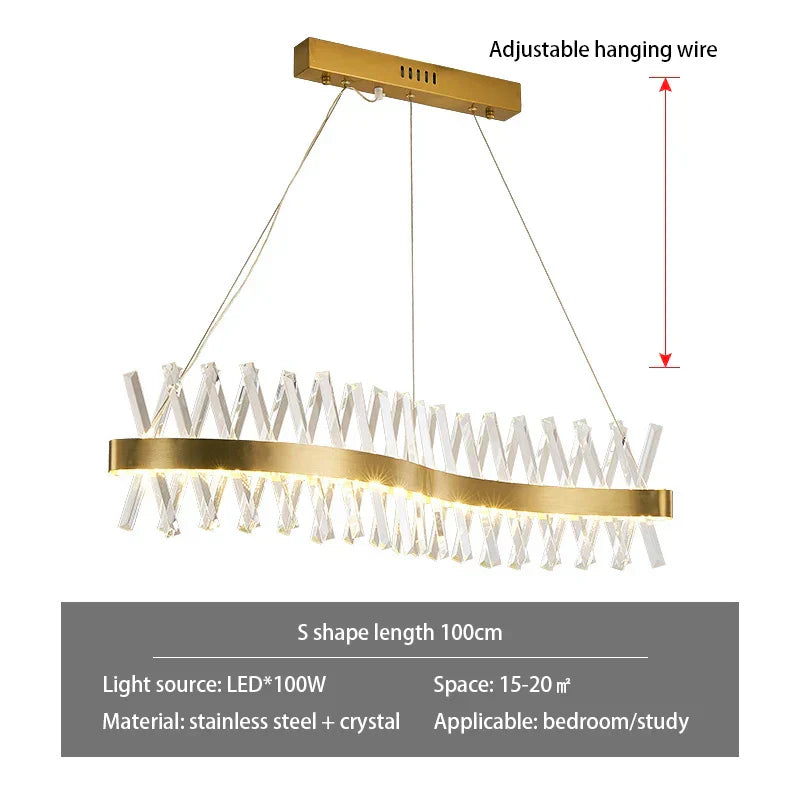 DecorBites™ Gold Metal S Shape Lustre LED Pendant Lamp for Luxe Living & Dining Spaces