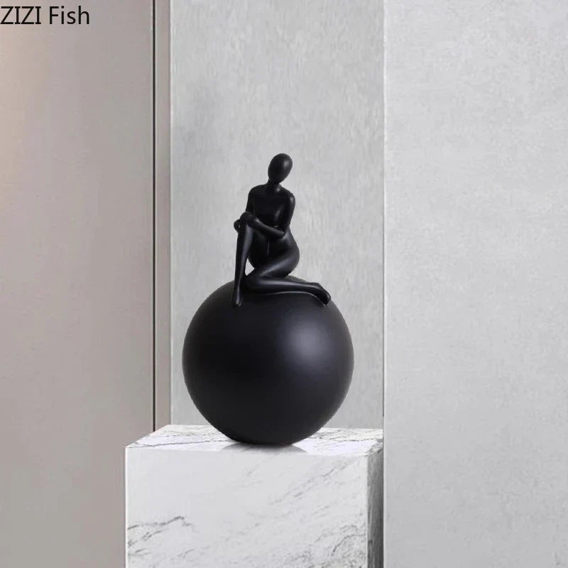 DecorBites™ Geometric Base Character Statue Decor - Resin Sculpture for Aesthetic Room Ornaments