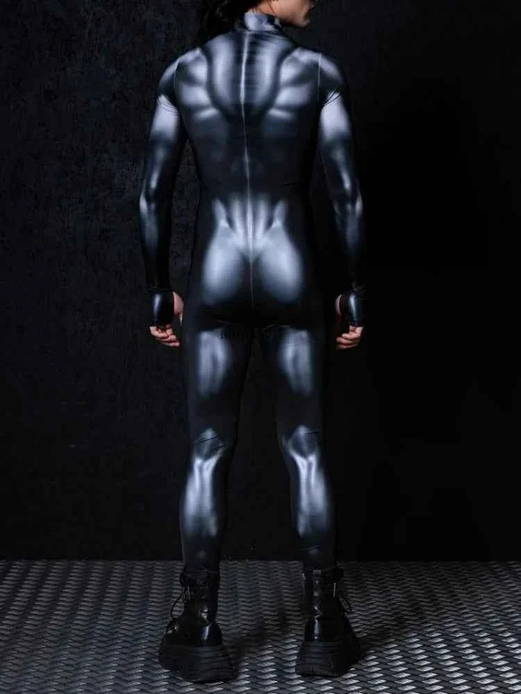 New Arrivals Halloween Collection Couples Cyberpunk Muscle Black Fashion Sexy Tight Bodysuit Costume