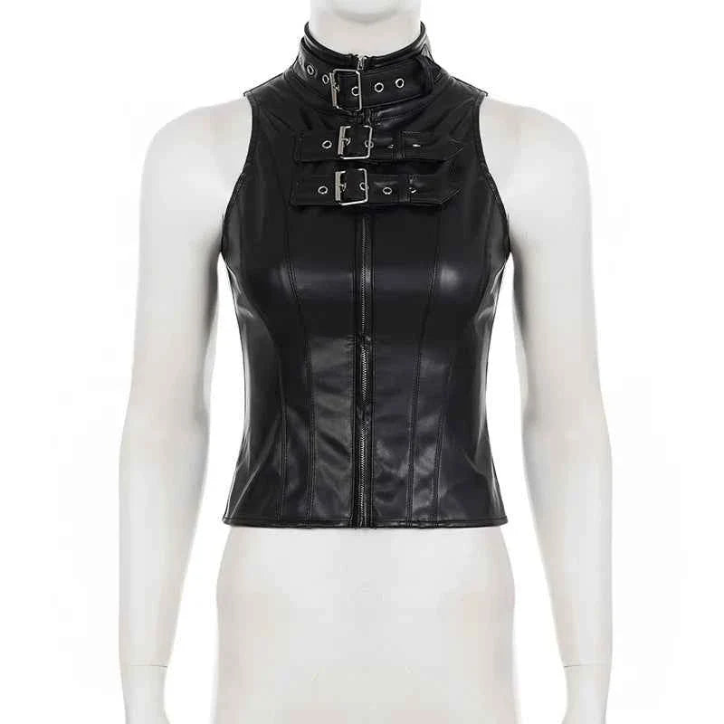 Retro Punk Pu Leather T-shirt and Combination Arm Sleeves