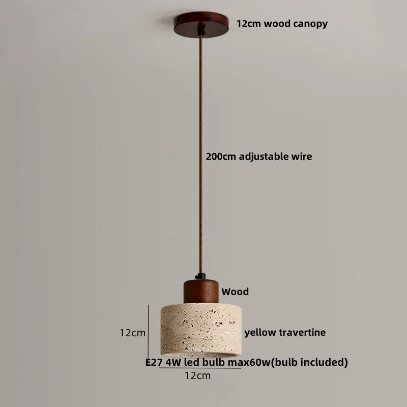 DecorBites™ Japanese Style LED Pendant Lights Wood Canopy Cement Lampshade