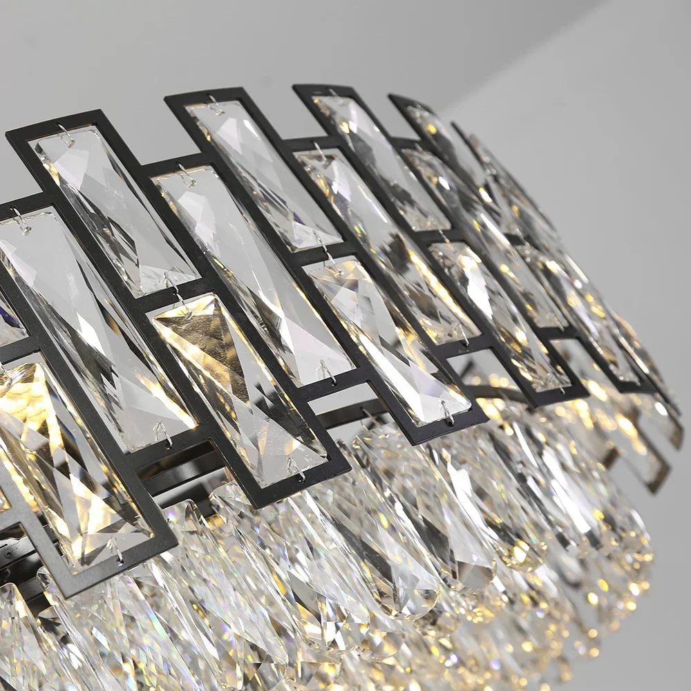 DecorBites™ Crystal LED Chandeliers Black Round Pendant Light for Living Room Dining Indoor Kitchen Bedroom
