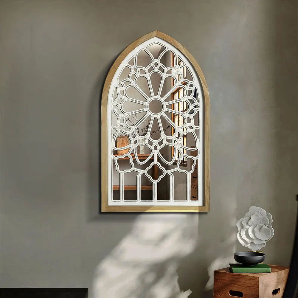 DecorBites™ Gothic Rose Window Carved Mirror for Wall Decor in Living Room, Bedroom