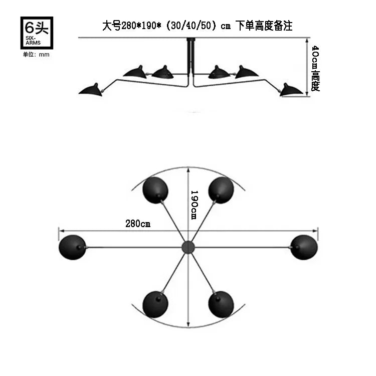 DecorBites™ Industrial Spider Serge Mouille Ceiling Lamp Black LED E27 Lighting