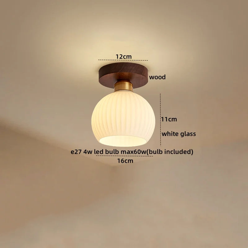 DecorBites™ Green Glass LED Ceiling Lamp Nordic Wood Copper Ceiling Lights