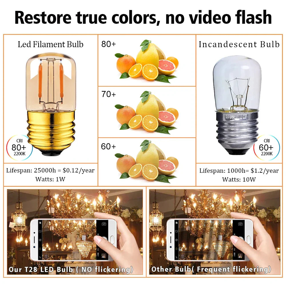 DecorBites™ Gold-Tinted LED Tubular Bulb, 1W, Warm White, Dimmable, Vintage Style