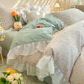 DecorBites™ Korean Princess Floral Ruffles Bedding Set: Single/Queen Duvet, Cover, & Pillowcases