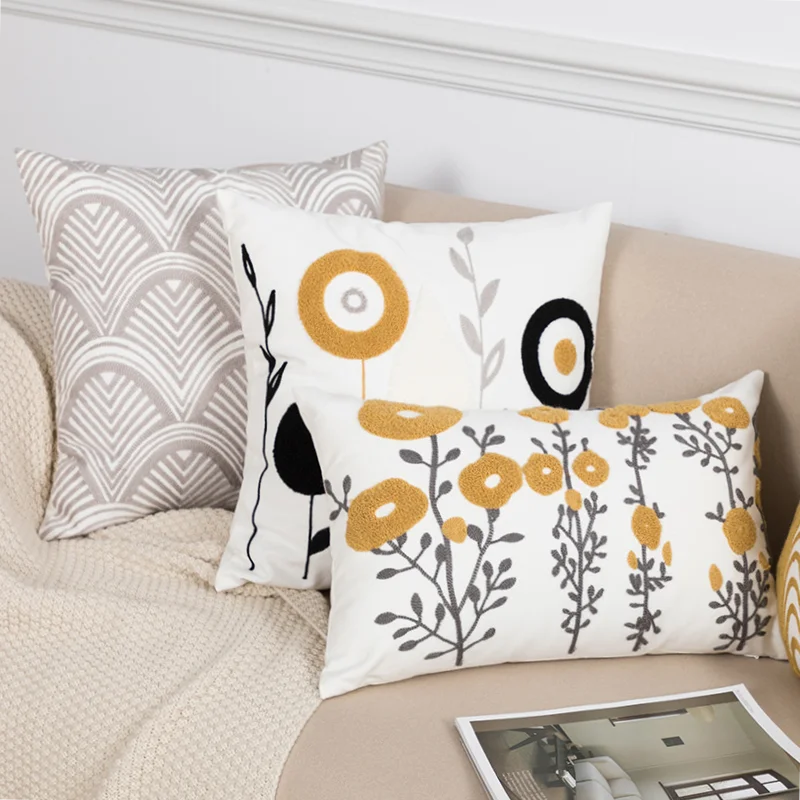 DecorBites™ Daisy Floral Geometric Embroidery Pillowcase, Soft Comfortable Home Decor Cover
