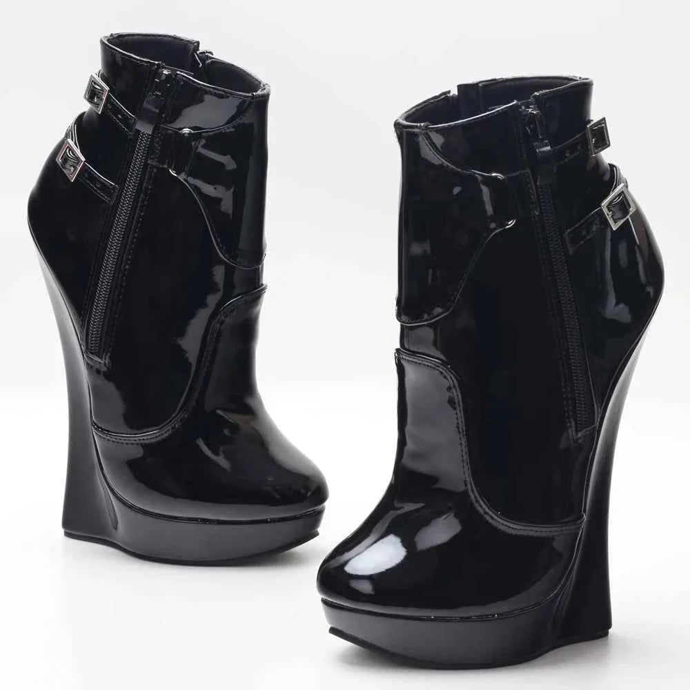 18CM High Heel Wedge Platform Fetish Sexy Ankle Boots