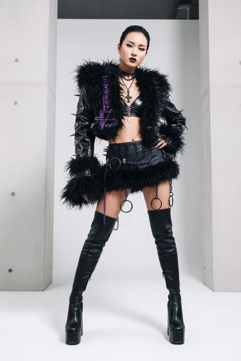 Women's Rivet Leather jacket Skull Leather jacket Gothic Leather jacket