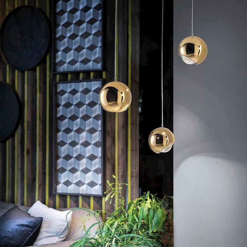 DecorBites™ Gold Chrome Ball Pendant LED Light for Kitchen, Bedroom, Dining Room
